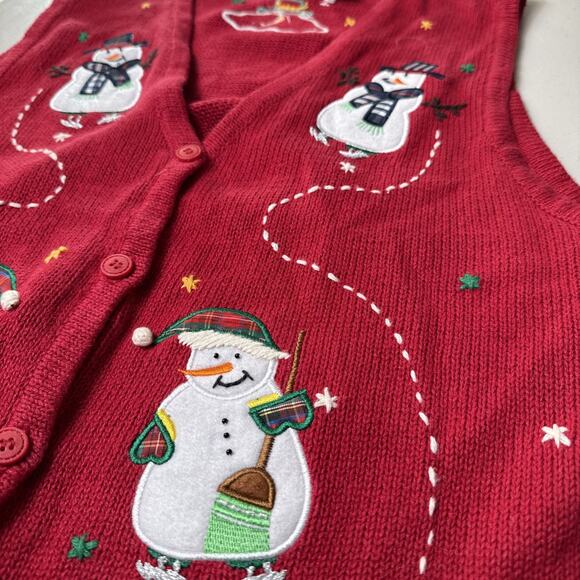 Vintage Women’s Red Christmas Sweater Vest Size XL Snowman Festive Holiday Ugly - Picture 3 of 10